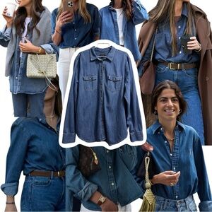 J. Crew Tall Garçon Classic Chambray Shirt in Dark Wash Size 16